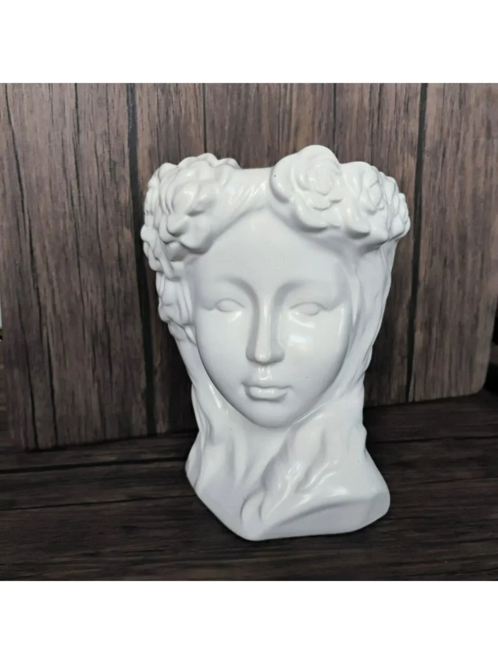 White Ceramic Goddess Bust Lady Head Vase Planter 8